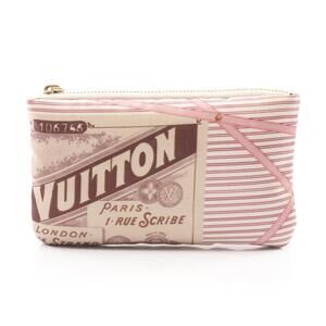 Louis Vuitton Pochette Clé S Keyring Handbag Pouch Fabric Women's Beige Pink ...